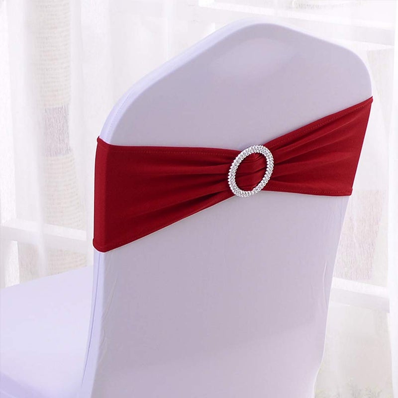 Boshen 100PCS Stretch Chair Sashes Bows Chair Bands with Buckle for Wedding Hotel Banquet Birthday Party Decorations (100, Wine Red) - Image 4